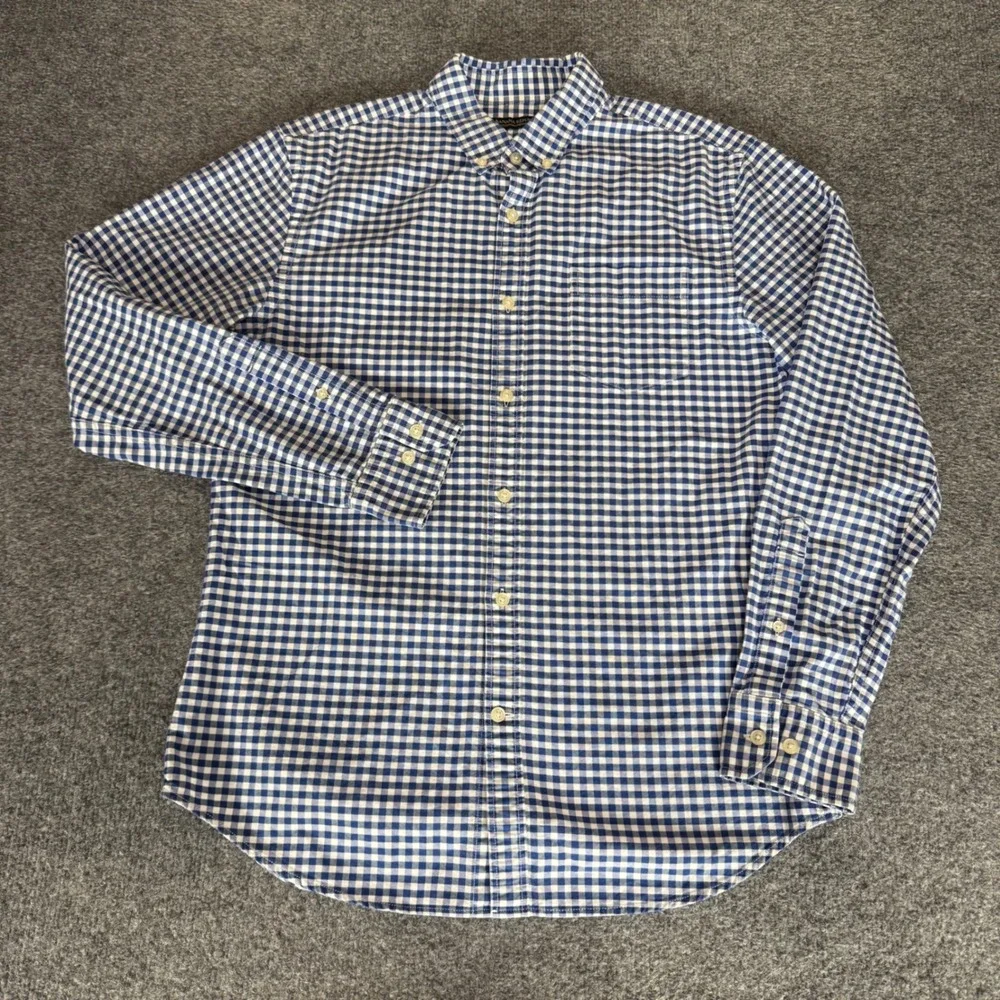 Banana Republic Grant Fit Gingham Stretch Oxford Shirt Blue White Mens Medium